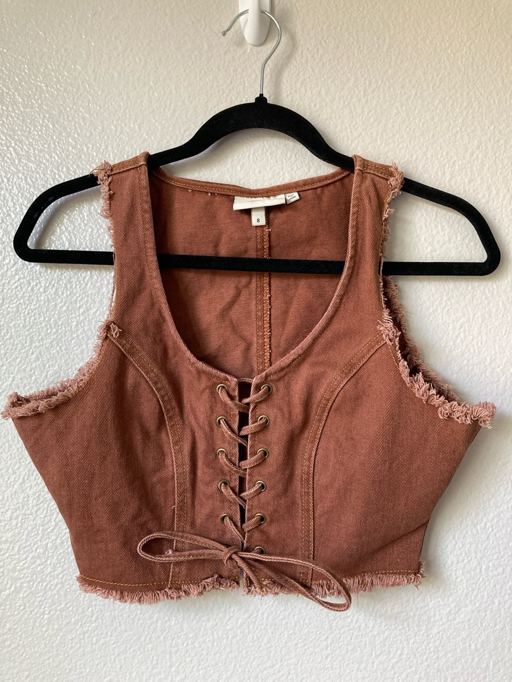 ASOS Milk It denim lace up corset style crop tank top sz 8